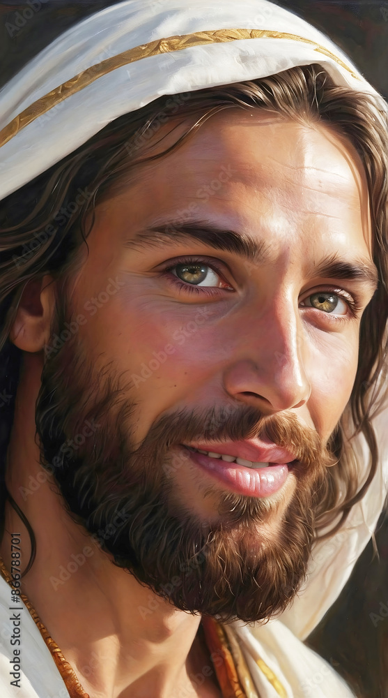 Portrait of Jesus Christ, son of God, Handsome bearded man, religious portrait, Christianity, holy background