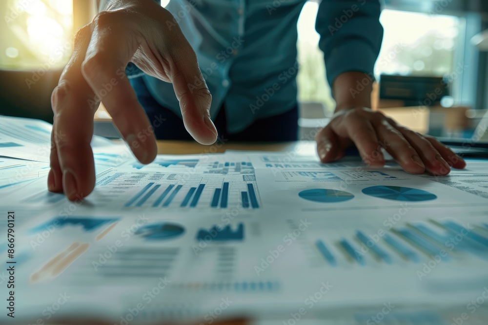 A person is looking at a graph on a table A person is looking at a graph on a table