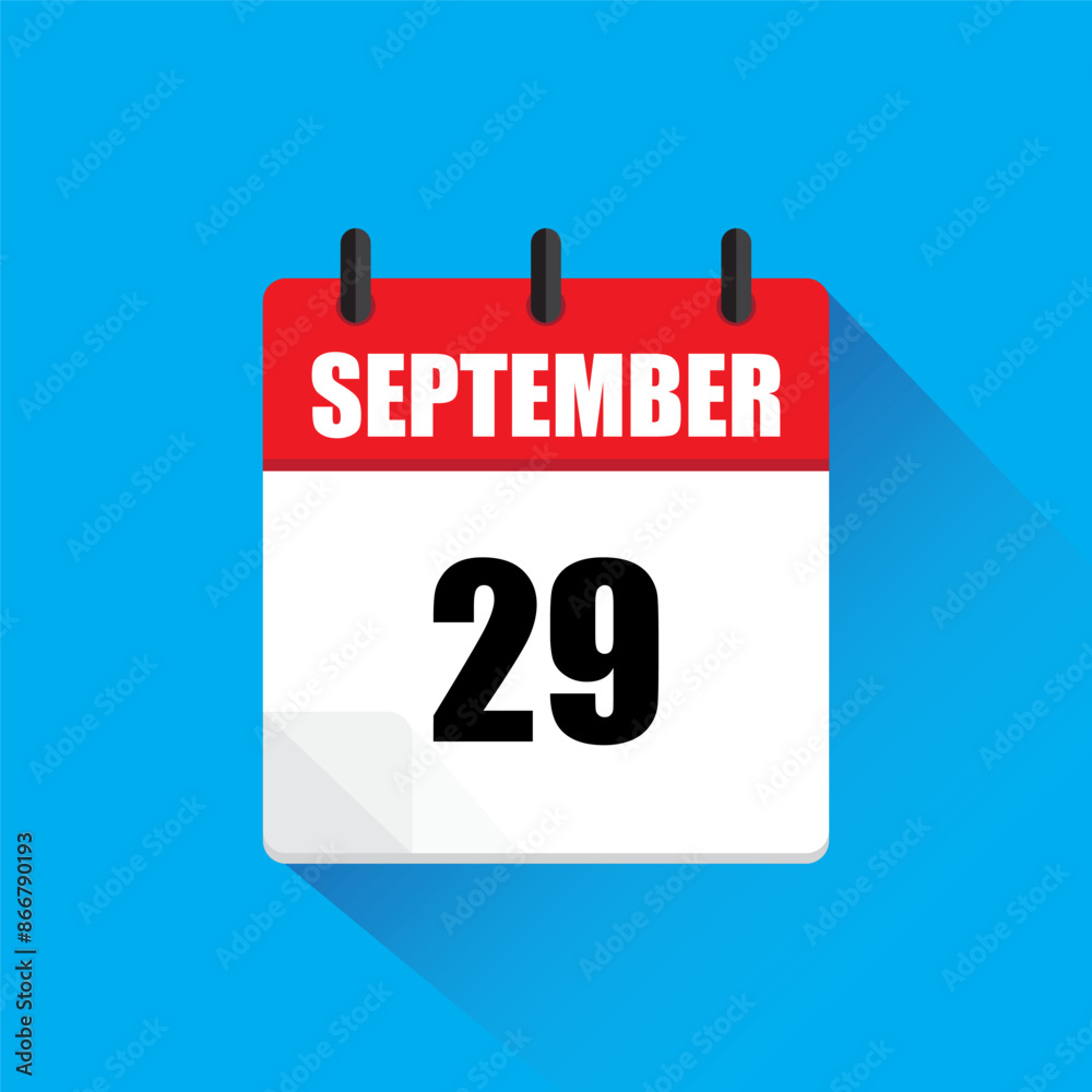 September 29 calendar. Red and white page. Flat vector icon. Blue background. September 29 calendar. Red and white page. Flat vector icon. Blue background.
