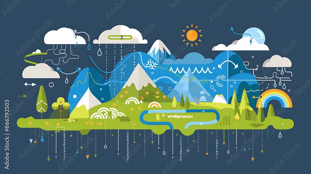 Infographic showing the different stages of the water cycle including ...