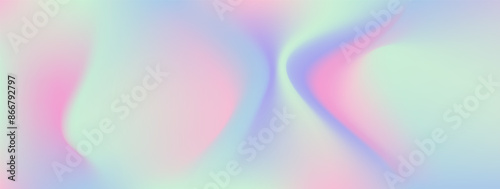 Trendy Minimalistic Fluid Blurred Gradient Background. Hologram Texture abstraction purple blue and green. Pop Spectrum Template. Shiny Surface. Graphic Foil. For Poster, Music Festival, Club. Vector.