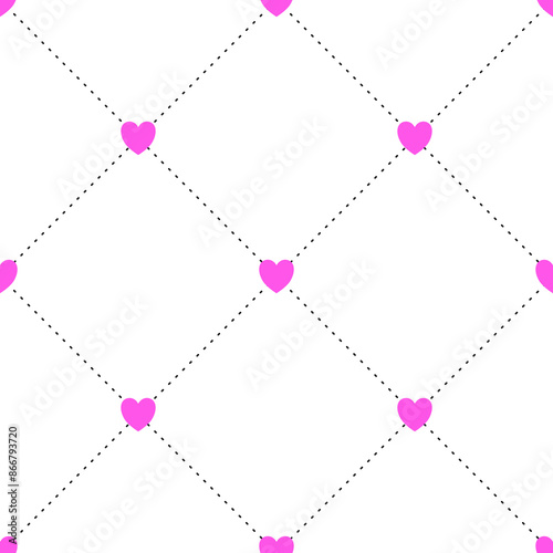 Love and Heart seamless pattern with dot line. Valentine's day concept background. Pink pastel color of heart on isolate background. Modern abstract art design with hearts and geometric shapes.