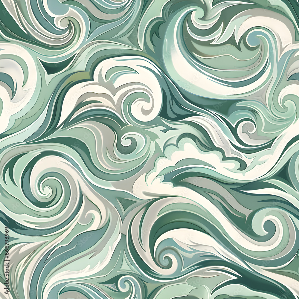 Elegant green pattern with abstract swirls, evoking a feeling of motion and dimension
