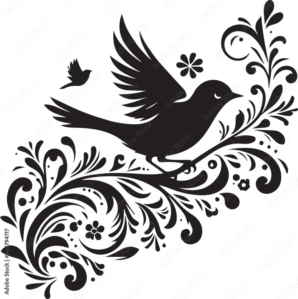 Obraz premium bird silhouette with white background, Vector cartoon illustration in childish style isolated on white background.