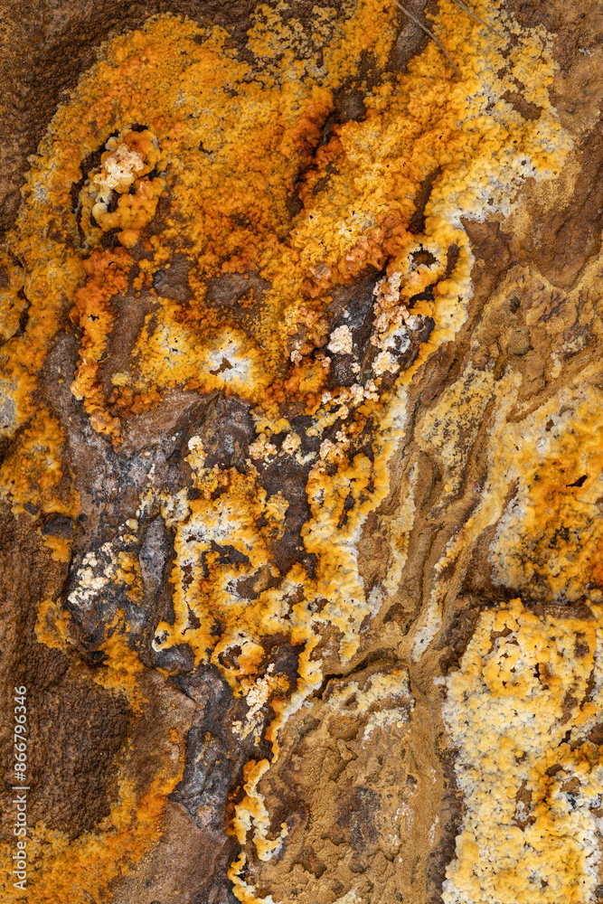 Close-up of vibrant yellow and orange mineral deposits Close-up of vibrant yellow and orange mineral deposits