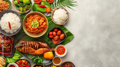 Wallpaper with Copy Space for Iconic Singaporean Cuisine Photo and Advertising Banner. Clean,modern.