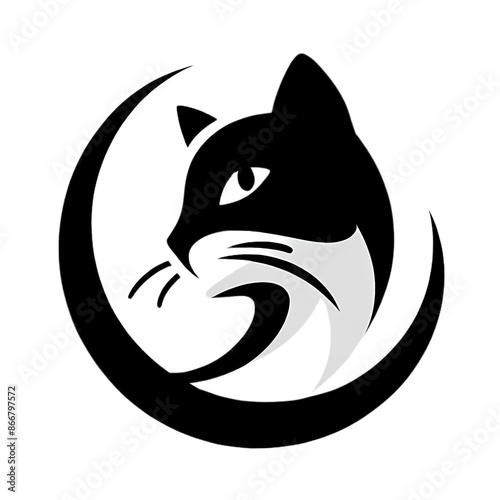 Design a logo that captures the essence of a black and white cat in a minimalist and elegant abstract form. - 10