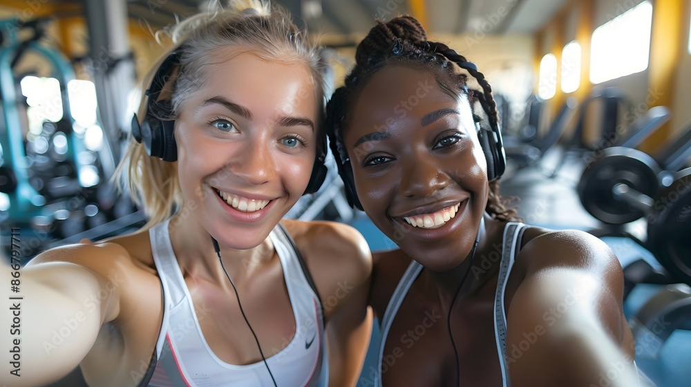 Two friends at the gym, the girls are smiling Two friends at the gym, the girls are smiling
