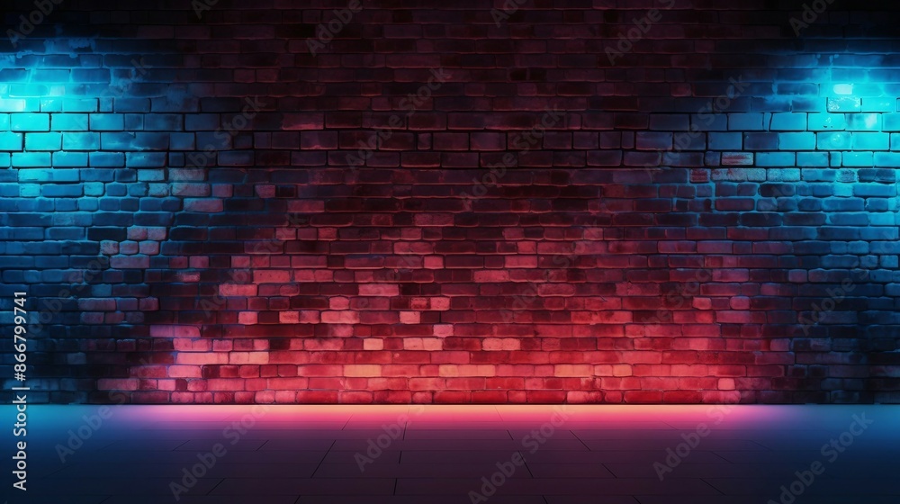 Brick Wall with Neon Lights Creating a Vibrant Urban Street Art Atmosphere. Generative AI Brick Wall with Neon Lights Creating a Vibrant Urban Street Art Atmosphere. Generative AI