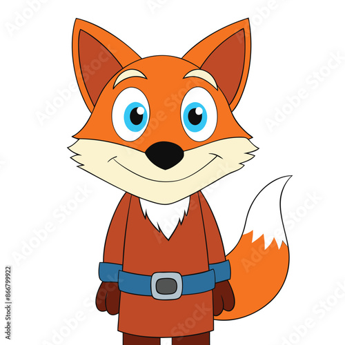 an animated fox with a big smile and bright blue eyes