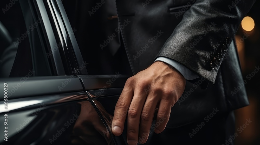 Fototapeta premium Businessman with chauffeur for professional transport service and travel accommodation