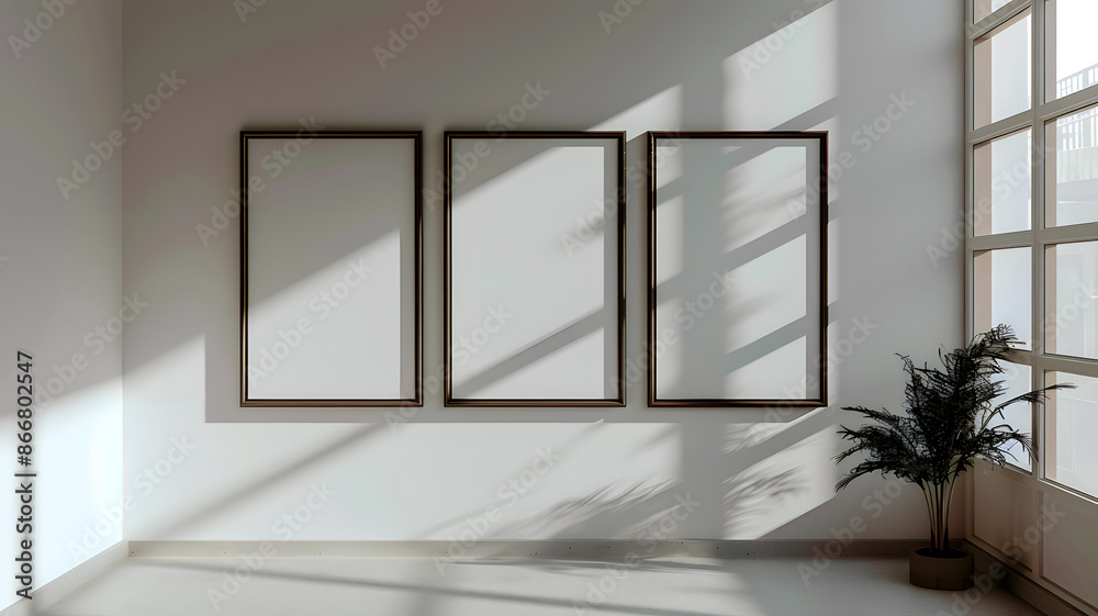 Photo frame, blank photo frame on wall with beautiful room interior design Photo frame, blank photo frame on wall with beautiful room interior design