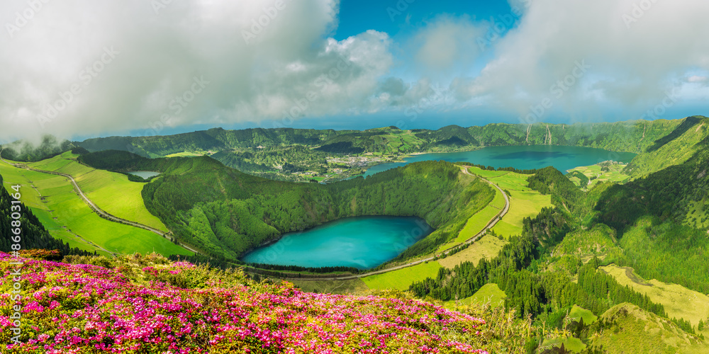 Sete Cidades dual lakes in São Miguel, showcasing the Azores volcanic landscapes and lush natural beauty