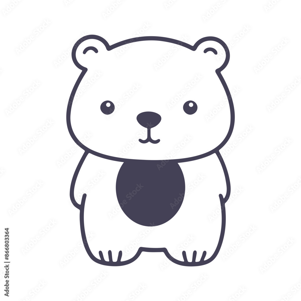 A cute and simple cartoon polar bear with a round body and big eyes A cute and simple cartoon polar bear with a round body and big eyes