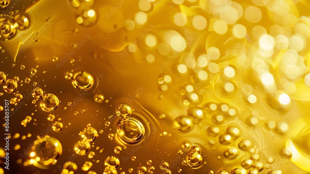 Golden Oil Bubbles in Liquid Suspension Creating a Stunning Visual Effect of Light and Color, Generative AI Golden Oil Bubbles in Liquid Suspension Creating a Stunning Visual Effect of Light and Color, Generative AI