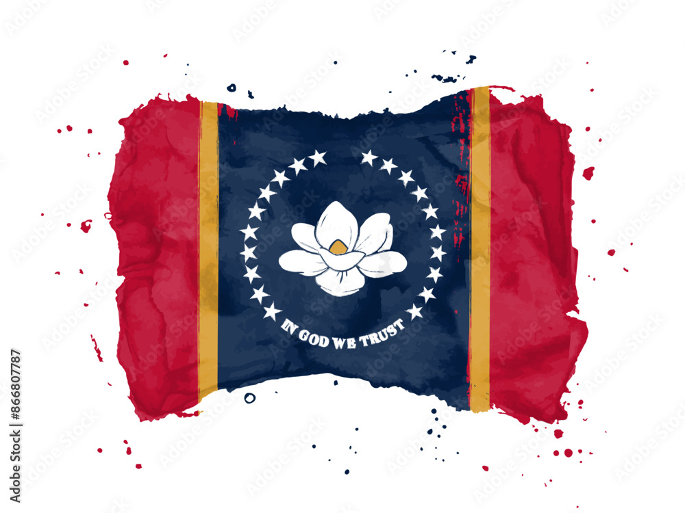 Flag of Mississippi, brush stroke background. Flag State Mississippi of ...