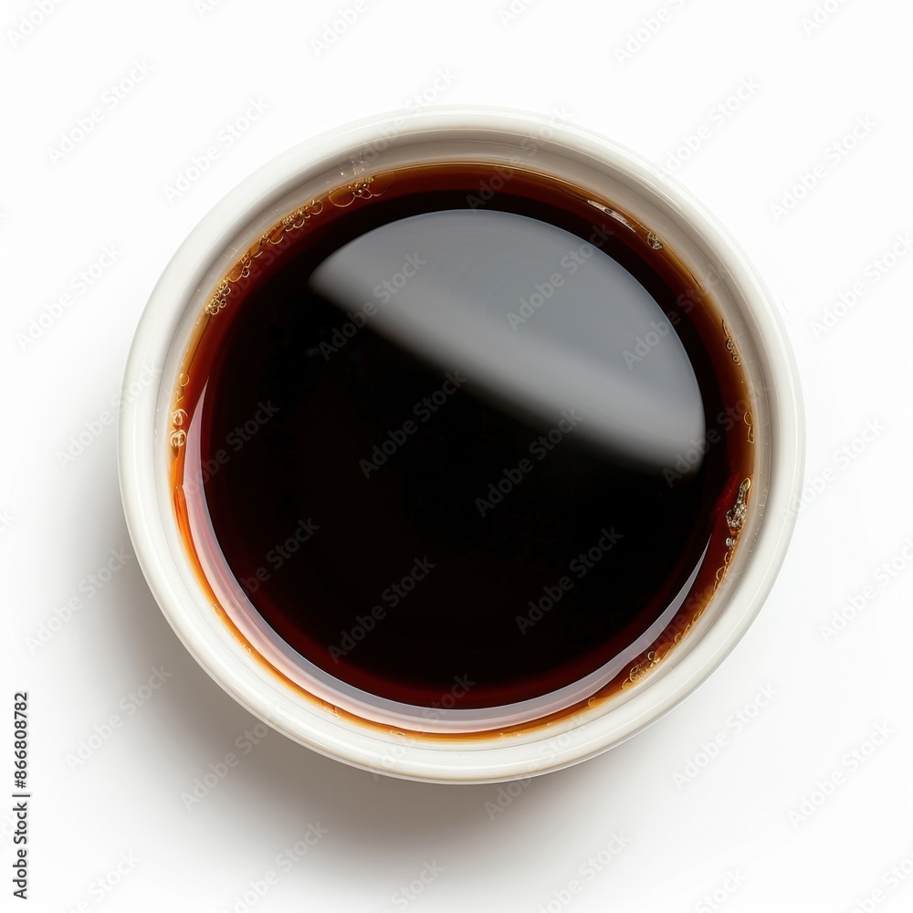Savory Soy Sauce Reduction minimal, on white background, top view Savory Soy Sauce Reduction minimal, on white background, top view