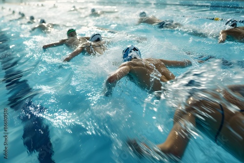 Title: Competitive Swimmers in Action During a Race