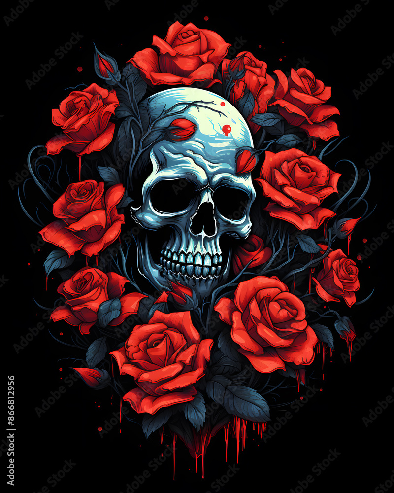 Skull and Roses flower lurked in the shadows Skull and Roses flower lurked in the shadows