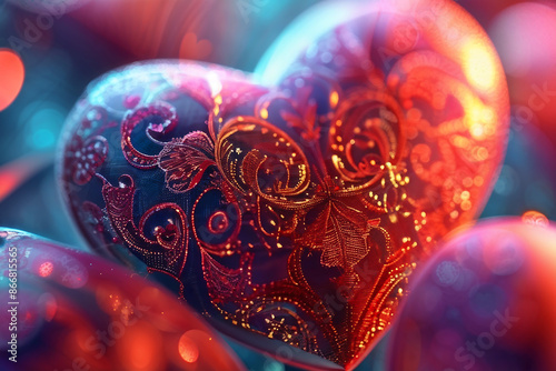 intricate decorated heart ornament, elaborate romantic design