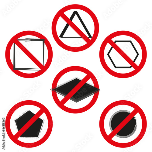 No shapes icons. Prohibition symbols. Red circles with geometric figures. Banned shapes sign. Free Download No shapes icons. Prohibition symbols. Red circles with geometric figures. Banned shapes sign. - GFXLoad
