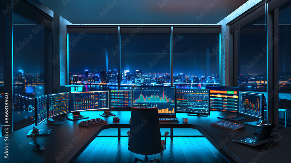 a modern trading room and trading screen showing chart tools a modern trading room and trading screen showing chart tools