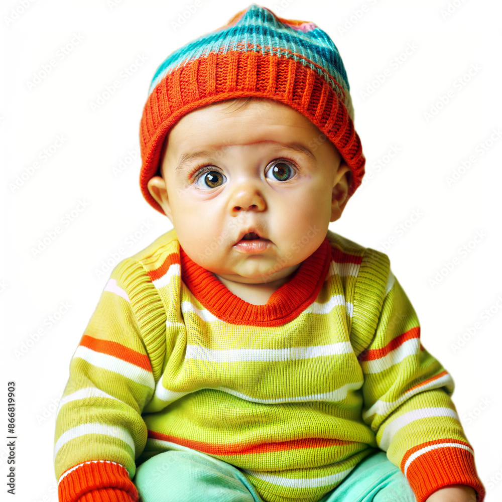 Adorable Baby Boy Wearing A Striped Knit Hat And Sweater Adorable Baby Boy Wearing A Striped Knit Hat And Sweater