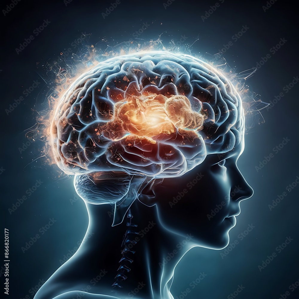 A human brain in concept art that is bursting with knowledge and ...