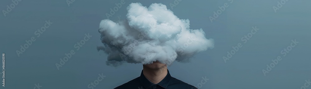 A person with a large, white cloud obscuring their face. A person with a large, white cloud obscuring their face.