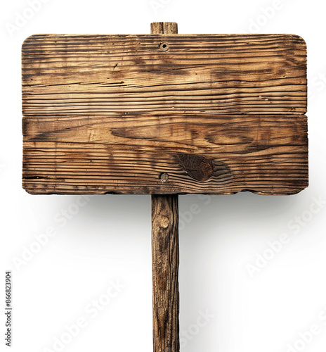 A wooden signboard with a white background in the illustration style of vector graphics or an Old wooden signboard. photo