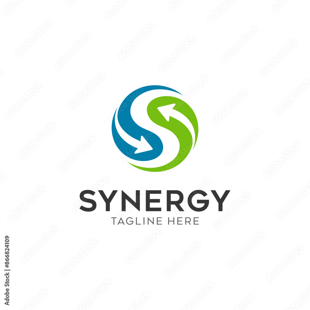 Synergy logo, concept of two or more entities working together. Interlocking circles symbolize the coming together of various elements Synergy logo, concept of two or more entities working together. Interlocking circles symbolize the coming together of various elements