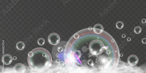 Air bubbles.Soap foam vector illustration on a transparent background.
