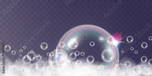 Air bubbles.Soap foam vector illustration on a transparent background.

