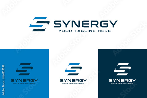 Synergy logo, concept of two or more entities working together. Interlocking circles symbolize the coming together of various elements