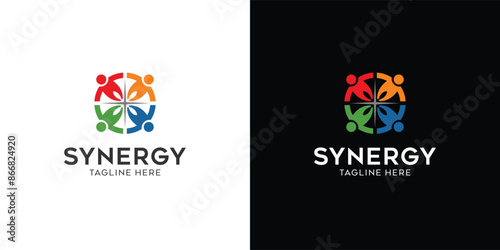 Synergy logo, concept of two or more entities working together. Interlocking circles symbolize the coming together of various elements