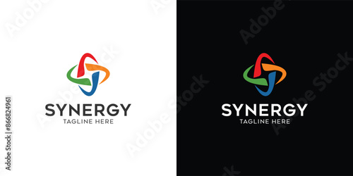 Synergy logo, concept of two or more entities working together. Interlocking circles symbolize the coming together of various elements
