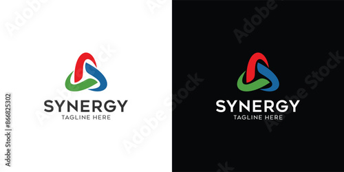 Synergy logo, concept of two or more entities working together. Interlocking circles symbolize the coming together of various elements