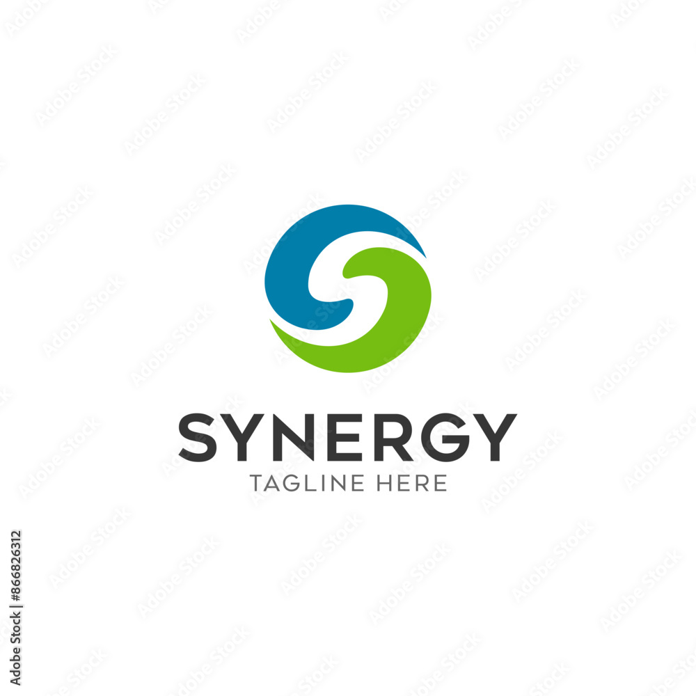 Synergy logo, concept of two or more entities working together. Interlocking circles symbolize the coming together of various elements Synergy logo, concept of two or more entities working together. Interlocking circles symbolize the coming together of various elements