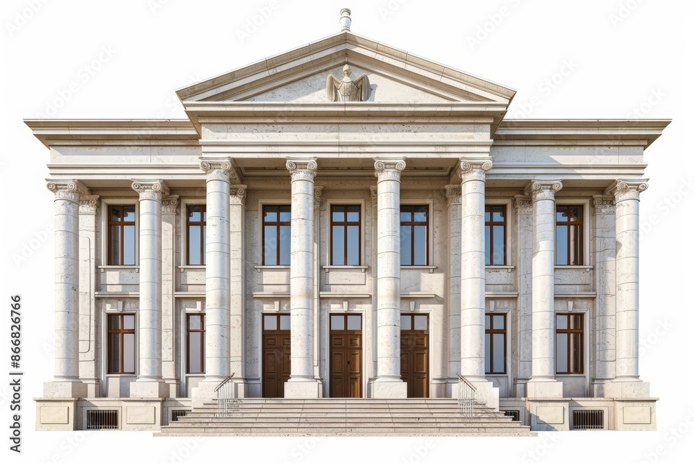 a courthouse building facade, depicted in a traditional architectural style and isolated on a white background. a courthouse building facade, depicted in a traditional architectural style and isolated on a white background.