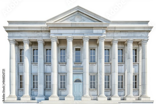 a courthouse building facade, depicted in a traditional architectural style and isolated on a white background.