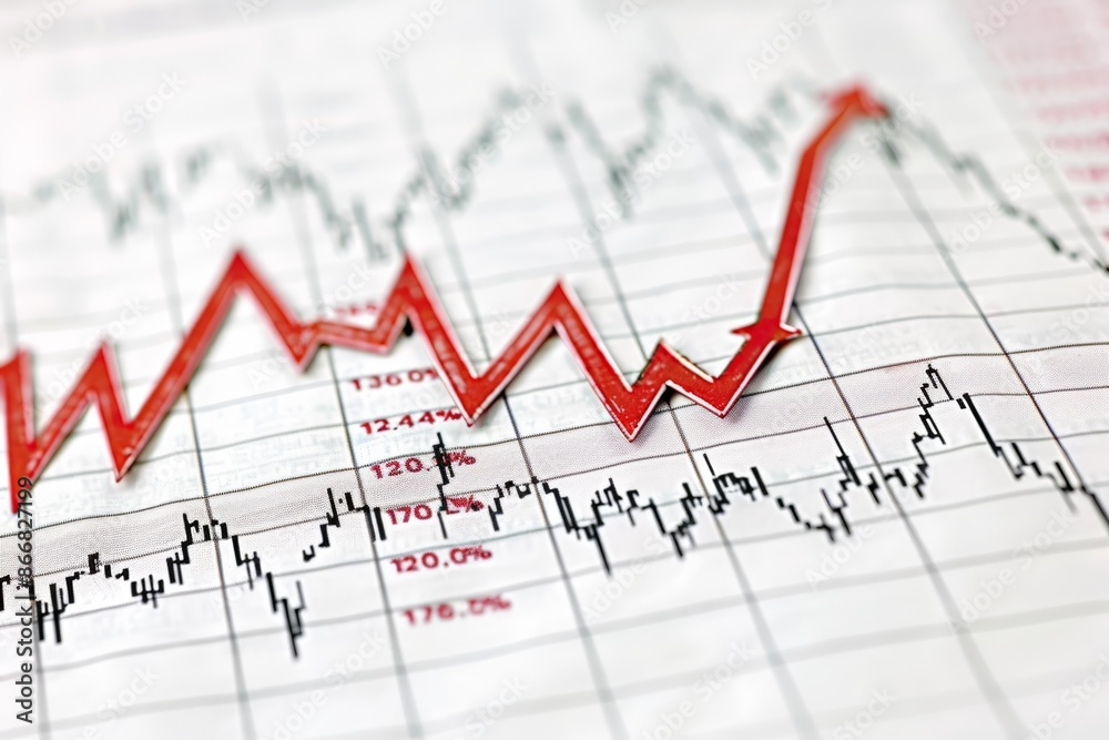 a downward-trending stock market graph with red arrows, isolated on a white background a downward-trending stock market graph with red arrows, isolated on a white background