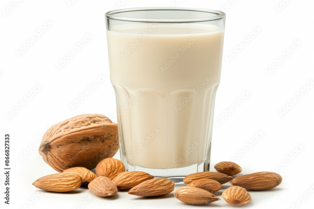 Glass of Almond Milk with Almond Glass of Almond Milk with Almond
