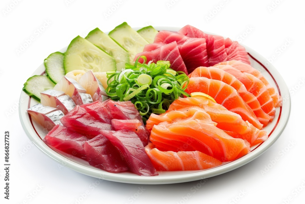 Plate of Fresh Sashimi with Salmon, Tuna, and Avocado Plate of Fresh Sashimi with Salmon, Tuna, and Avocado