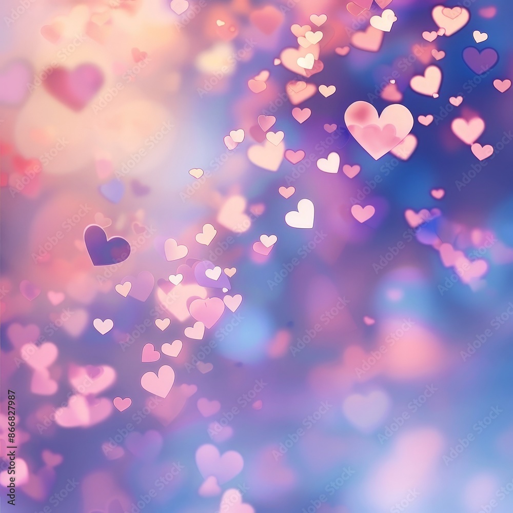 Dreamy Pink and Blue Hearts Floating in Light Dreamy Pink and Blue Hearts Floating in Light