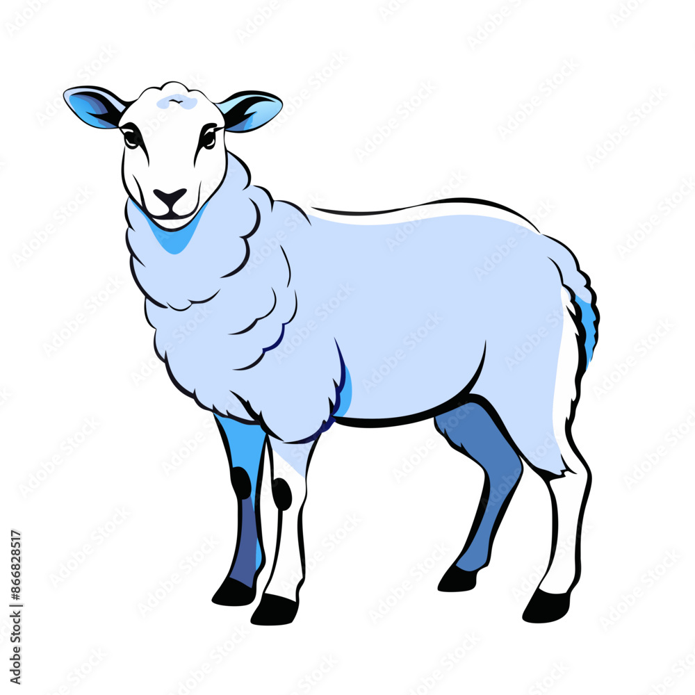 cute, fluffy sheep illustration with a smiling expression and curly wool coat. 