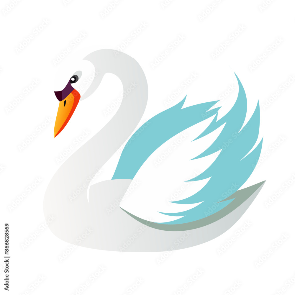  stylized white swan with a curved neck and orange beak.