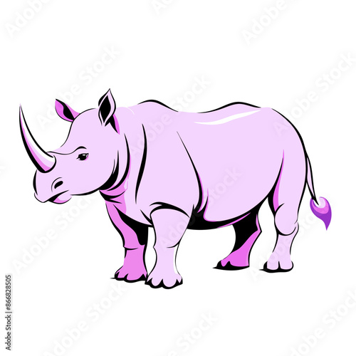 friendly-looking pink rhinoceros illustration with a large horn and thick skin photo