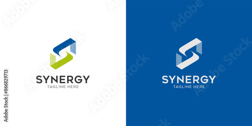 Synergy logo, concept of two or more entities working together. Interlocking circles symbolize the coming together of various elements