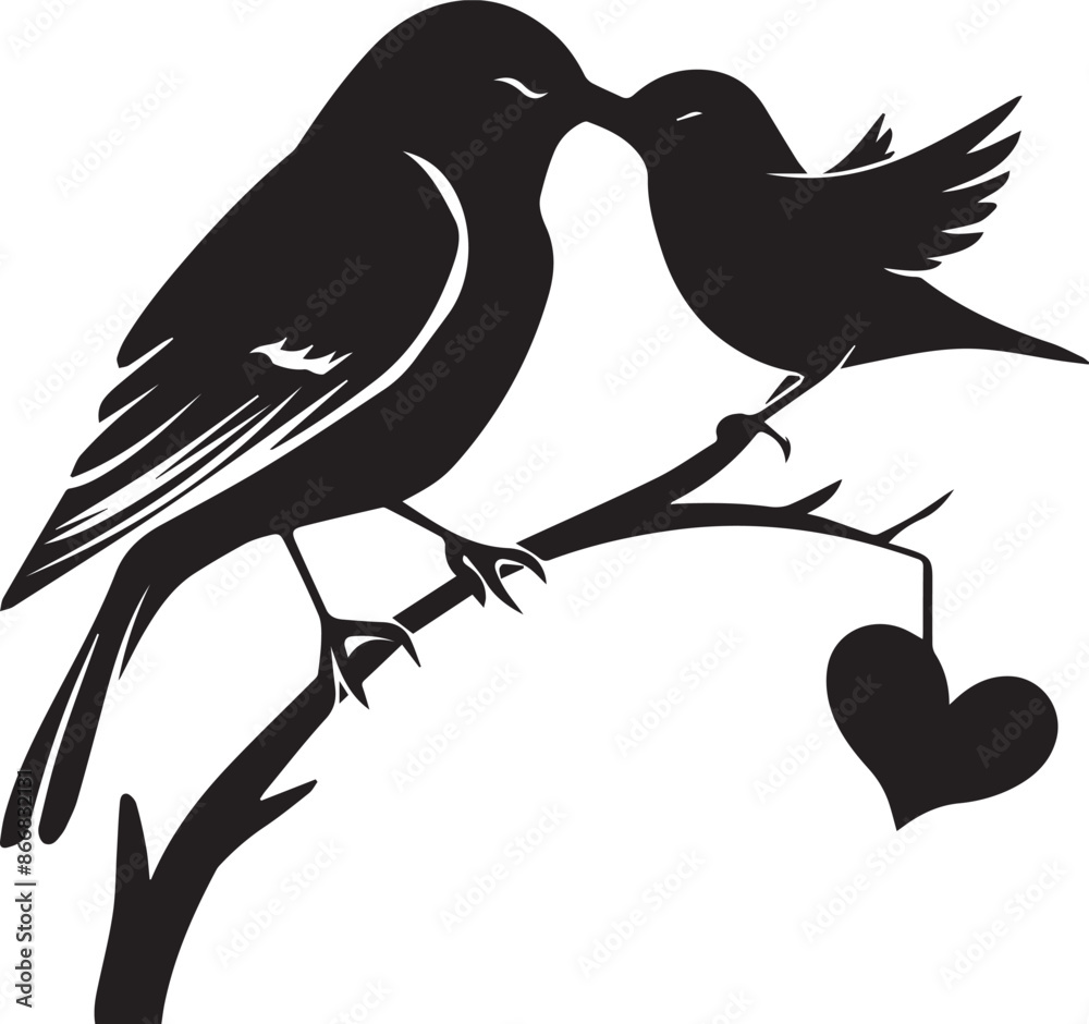 Obraz premium Silhouette Vector birds on tree 