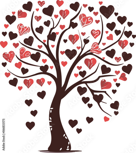 tree with hearts Silhouette Vector Illustration 